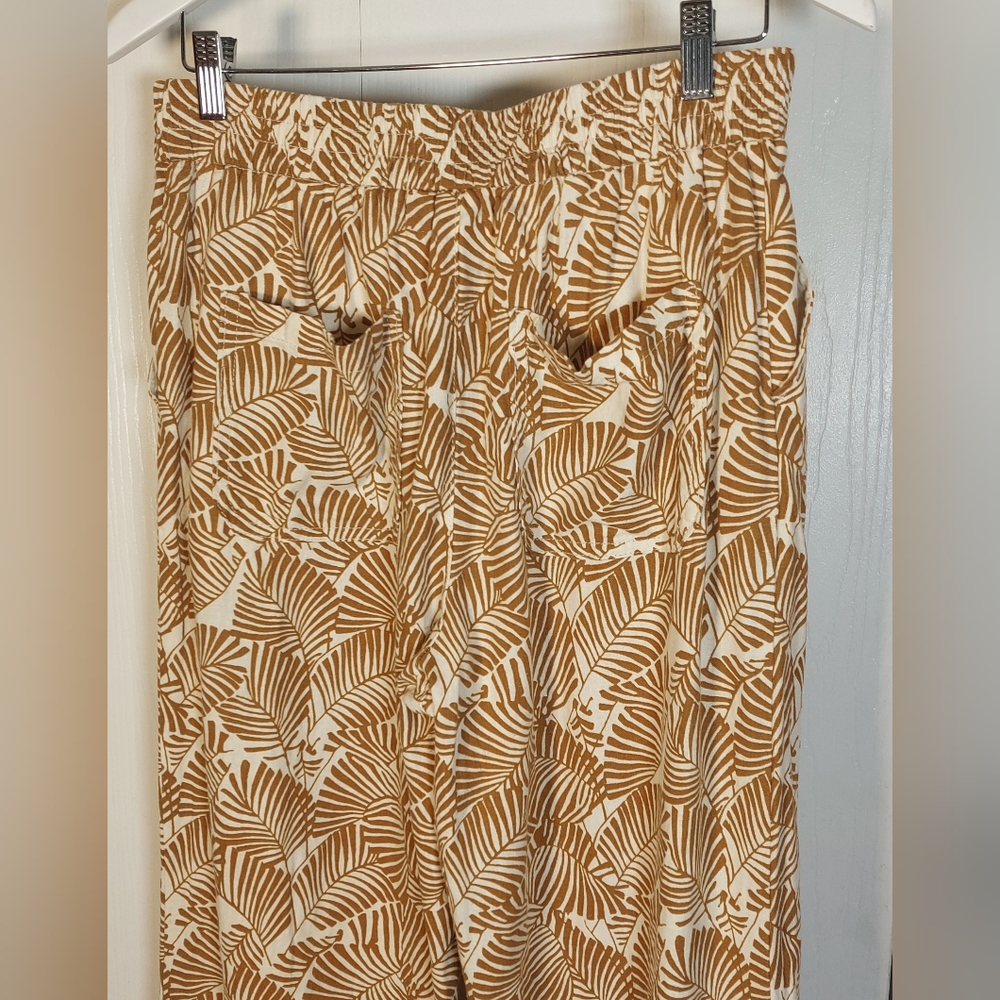 Marc New York Wide Leg Linen Leaf Print Pants Size Medium Button Front Palazzo - Picture 5 of 12